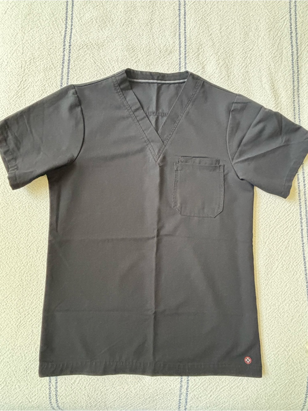 Women’s White Cross Black V-Neck Scrub Top with Chest Pocket